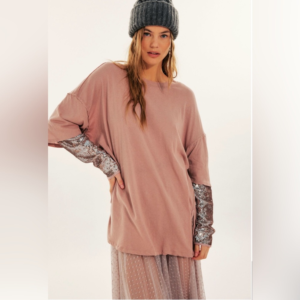 🎉sale🎉 NWT Free People We the Free Nellie sequin twofer long sleeve top- S